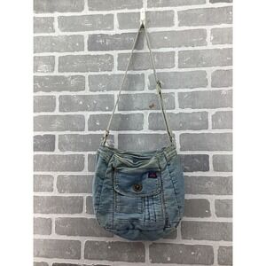 Vintage Shane Denim Crossbody Bag Light Wash Blue Hobo Messenger Multi-Pocket